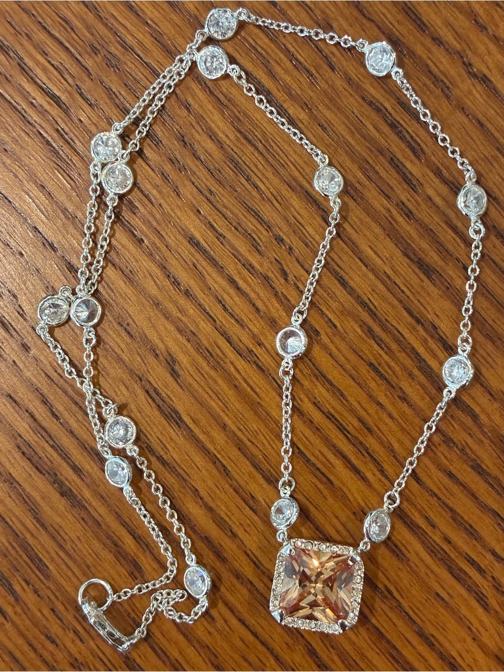 Elegant Square Champagne CZ Pendant Necklace - Sterling Silver